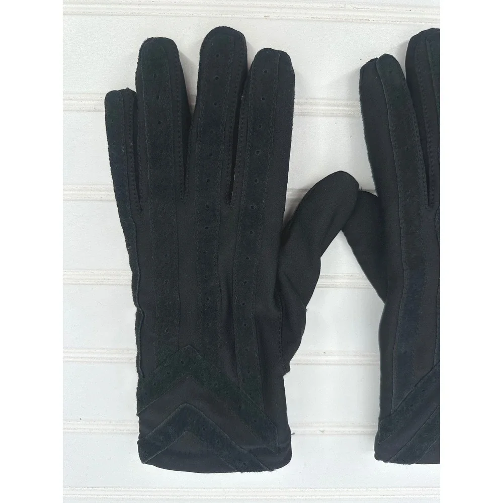 Isotoner Gloves Womens Large Black Suede Chevron Striped Winter Warm Lined